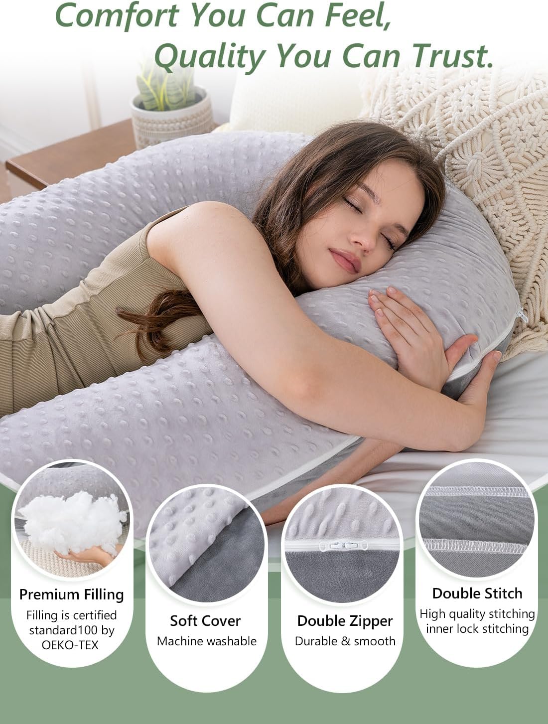 Meiz Question Mark Body Pillow for Adults & Couples, Dual-Sided Velvet Long Bolster Pillow with Detachable Heart Cushion for Hugging…