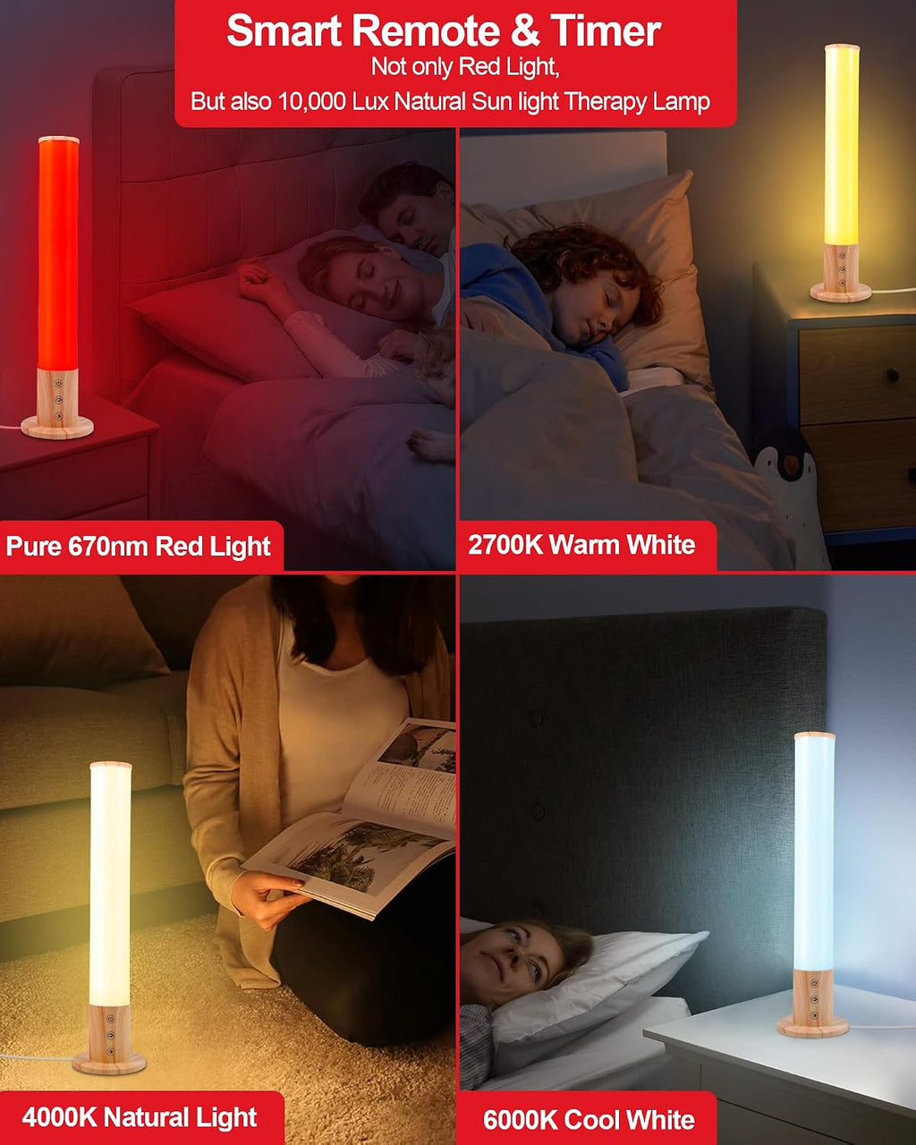 Red Light Night Light Lamp for Sleep GlowPillar Red Nightlight Desk Lamp with 670nm Wavelength Multi-Color and Brightness Options Remote…