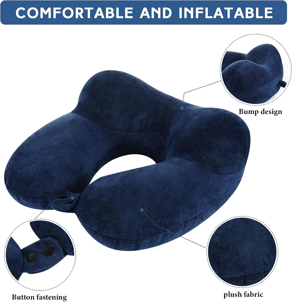 Sintuff 2 Pack Inflatable Travel Pillow for Airplanes Inflatable Neck Flight Pillows with Compact Bag and Blindfold for Traveling…