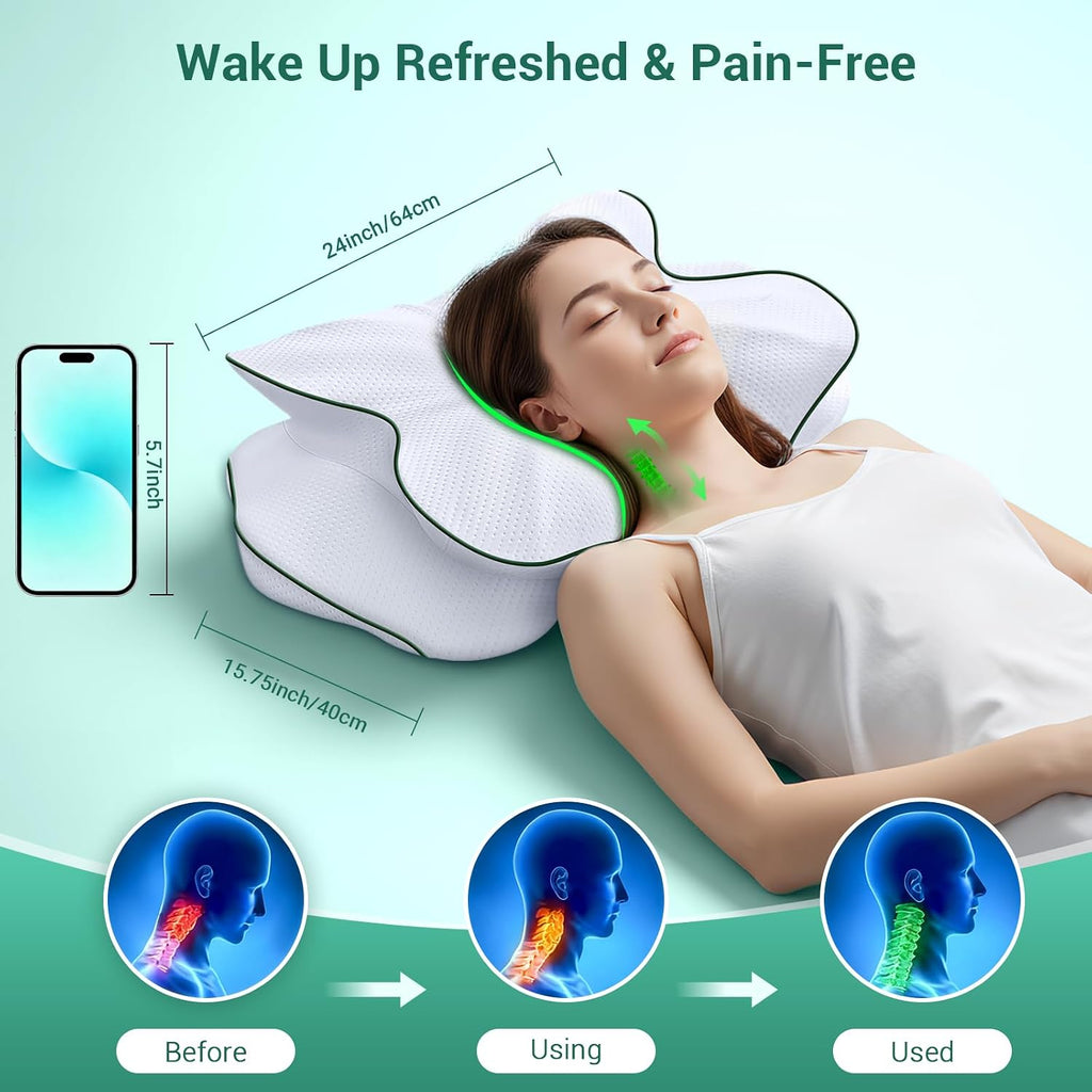 AZBestPro Memory Foam Cervical Pillow for Neck Support &, Butterfly Ergonomic Design – 24×15.75×5.7 Inches, Removable 100% Polyester Pillo…