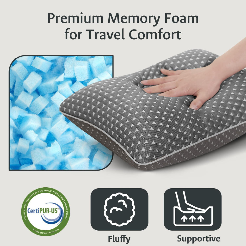 Fulocean Small Cooling Memory Foam Travel Pillows for Airplanes, Compressible Camping Pillow, Adjustable Gel Shredded Foam Bed Pillow for M…