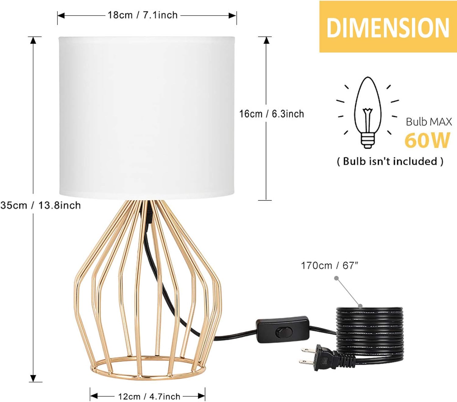 HAITRAL Gold Table Lamp - Modern Style Desk Lamp with Hollowed Out Base Linen Fabric Shade, Small Golden Bedside Lamp for Bedrooms…
