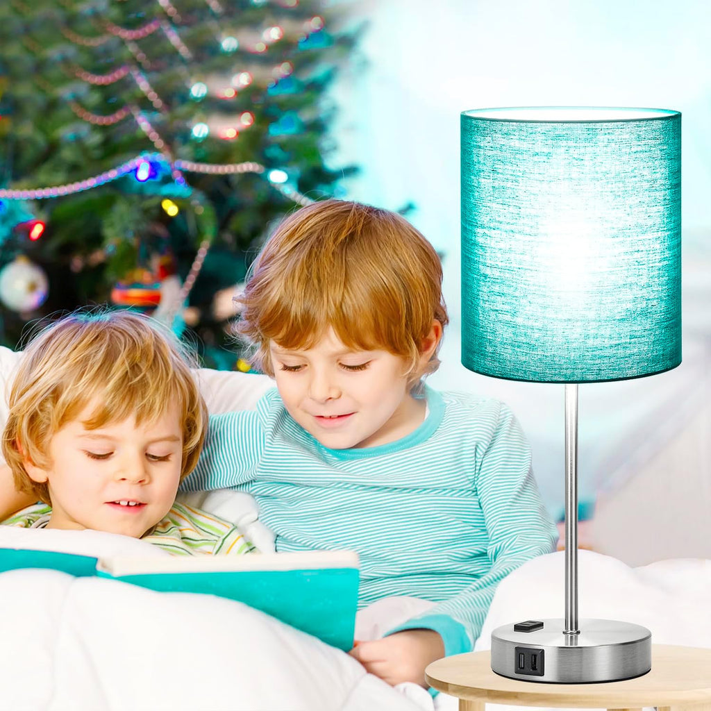 Lynnoland Green Touch Table Lamps Set of 2 with 2 USB & AC Outlet, 3-Way Dimmable Bedside Nightstand Lamps for Bedroom Lamps Living Room…