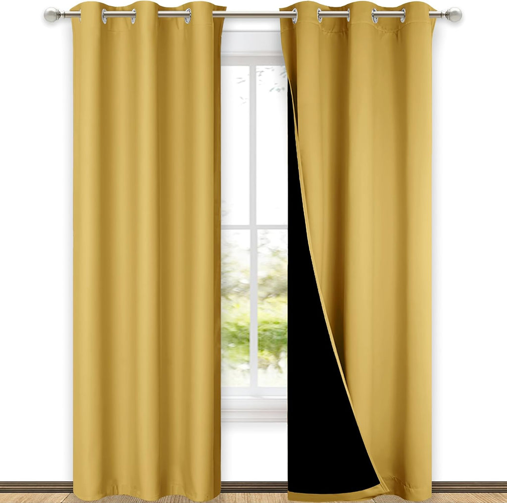 Nicetown Bright Yellow Full Shade Curtain Panels, Pair of Thermal Insulated & Energy Efficiency Blackout Drapes for Living Room Windows, Li…