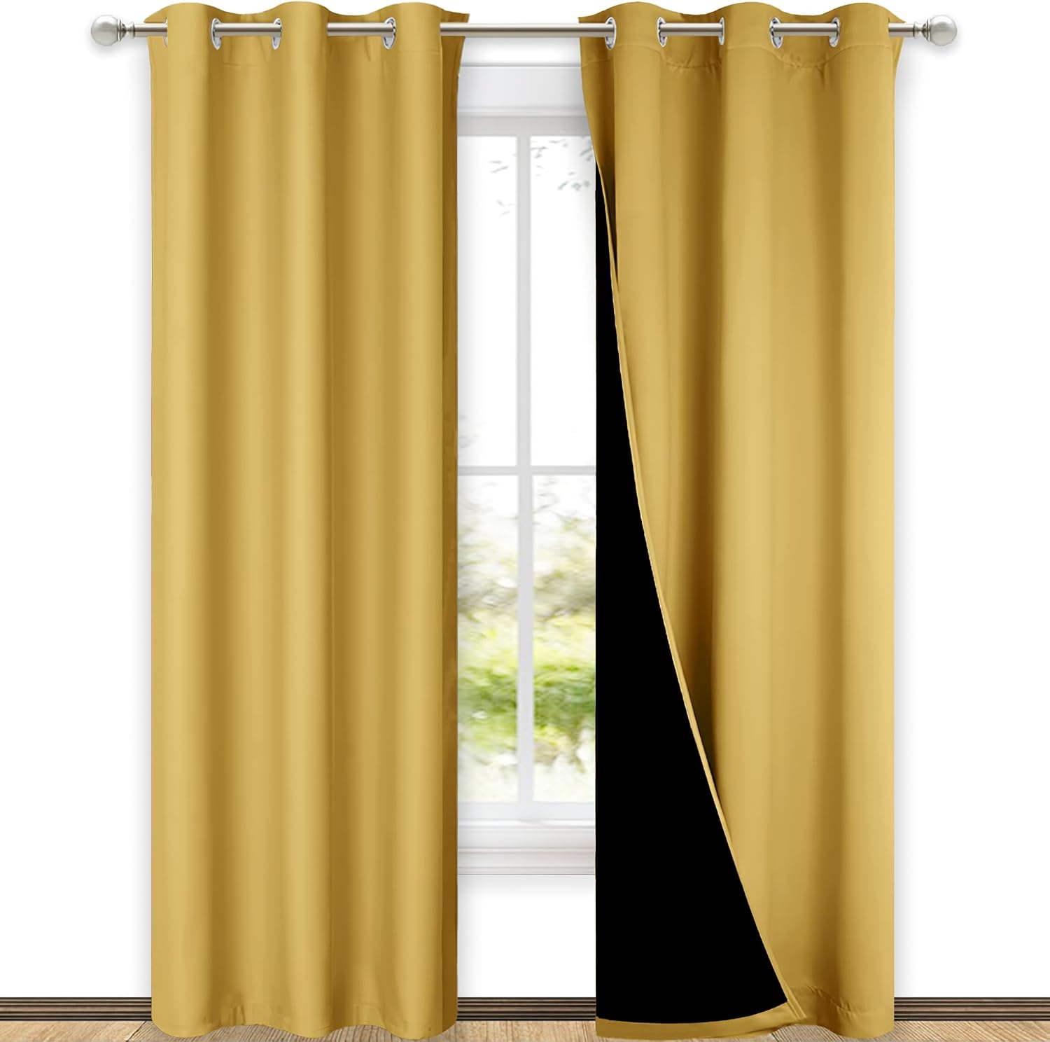 Nicetown Bright Yellow Full Shade Curtain Panels, Pair of Thermal Insulated & Energy Efficiency Blackout Drapes for Living Room Windows, Li…