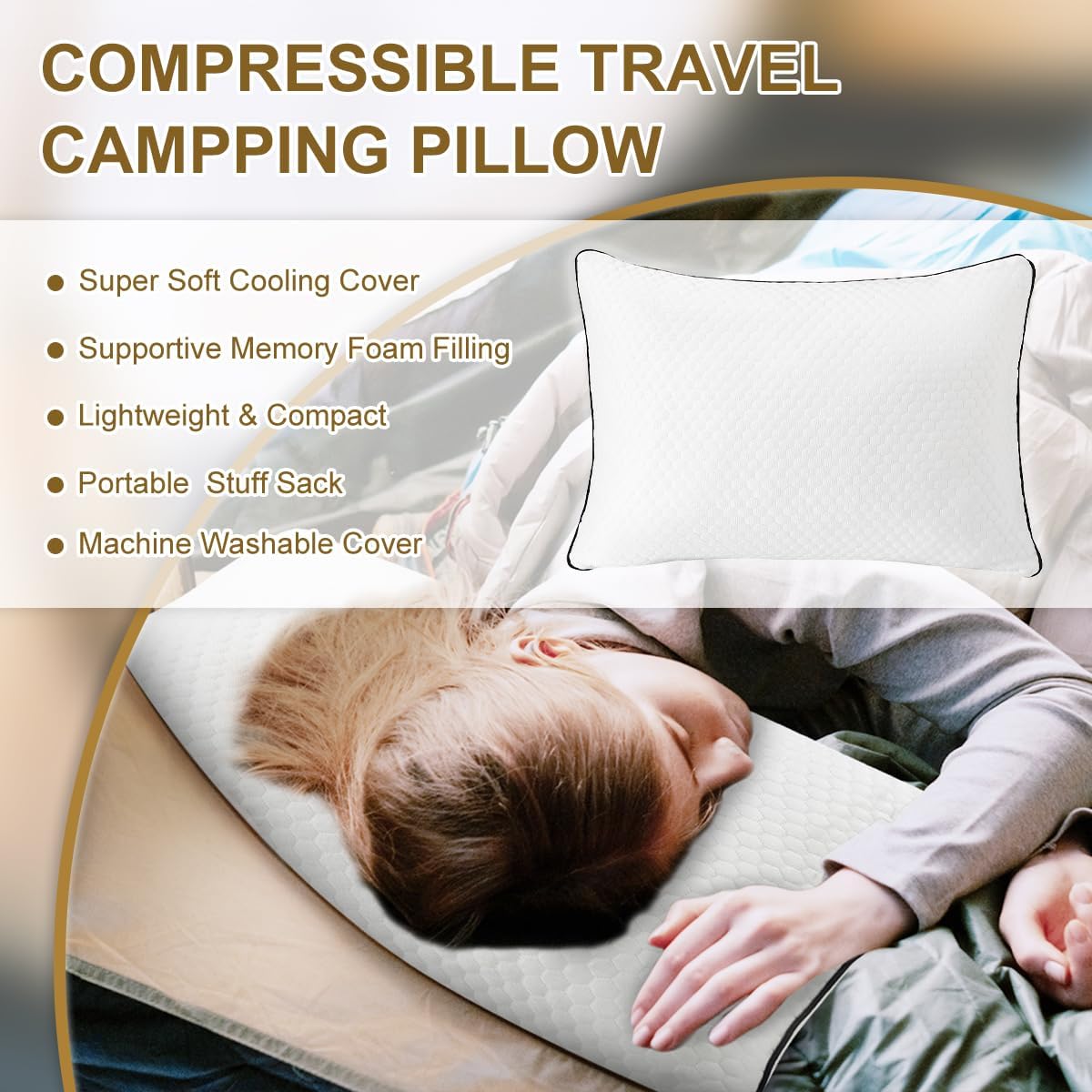 Ivellow Travel Pillow Camping Pillow for Sleeping Small Cooling Shredded Memory Foam Pillow Compressible Compact Medium Firm, Breathable Sof…