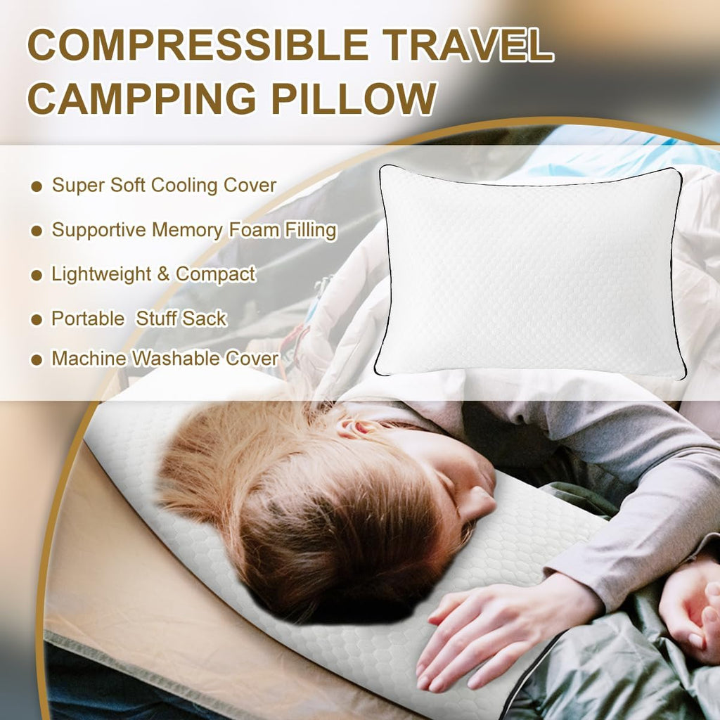 Ivellow Travel Pillow Camping Pillow for Sleeping Cooling Shredded Memory Foam Pillow Compressible Compact Medium Firm, Breathable Soft Cove…