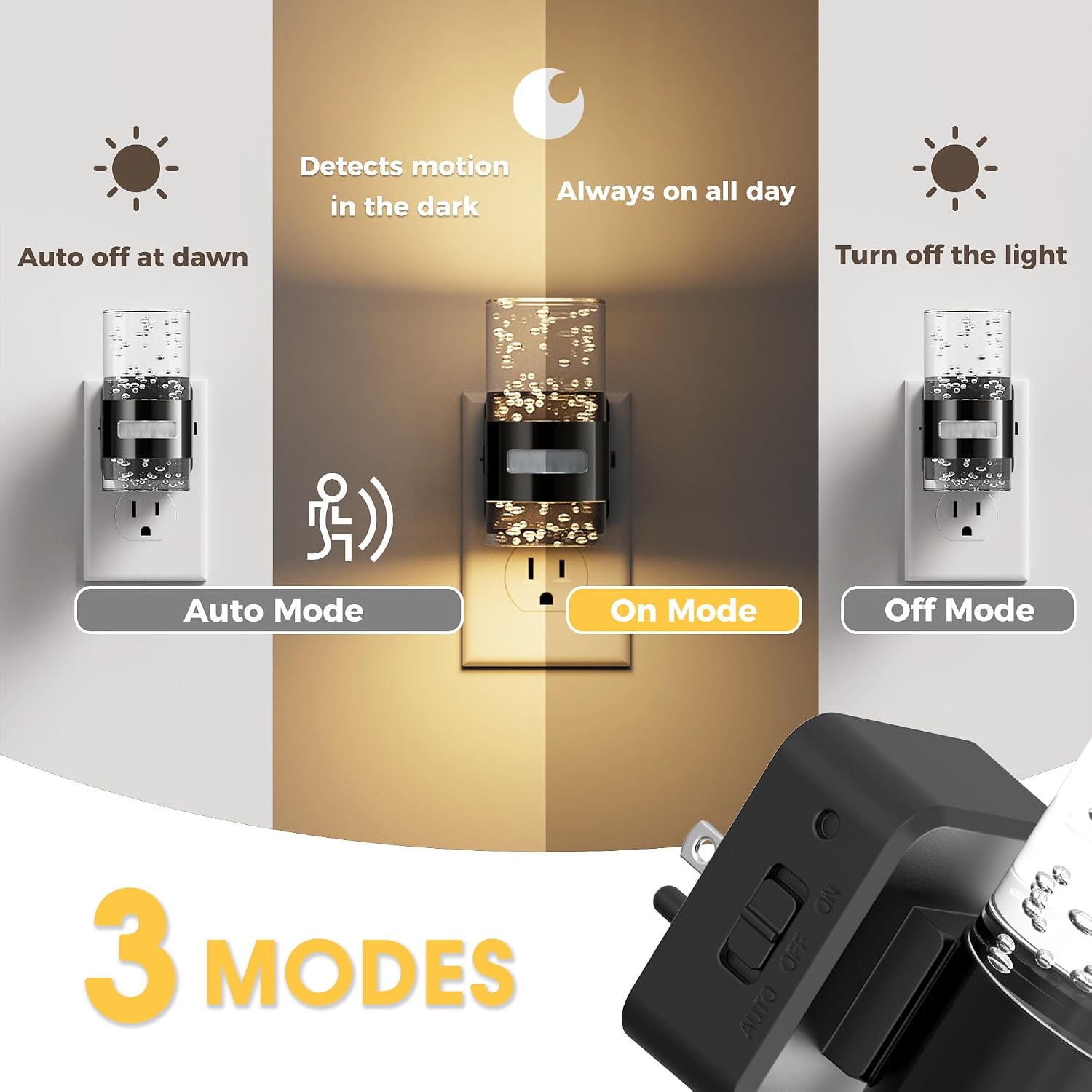 L LOHAS LED Motion Sensor Night Light, Dimmable Night Lights Plug into Wall, 2 Pack 3000K Night-Lights with 0-100 LM Adjustable, Acrylic…