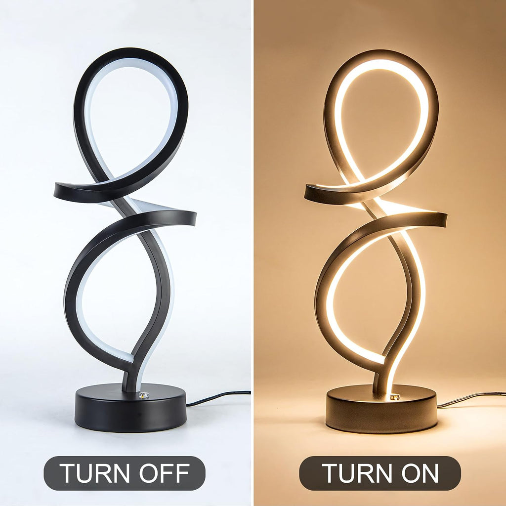 Mayful RGB Modern Table Lamp with 15W LED Spiral Spiral Design, Black Nightstand Lamp & Small Bedside Lamp, Touch Dimmable with 7 Colors…