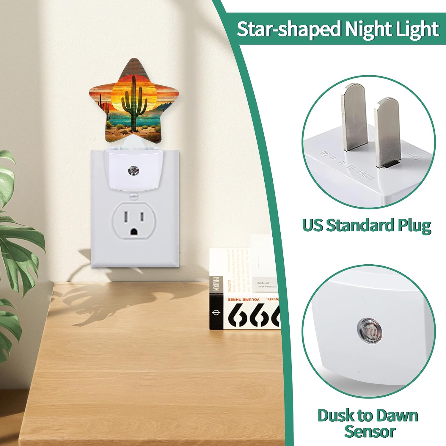 Tropical Cactus Star Night Light Plug in, Decorative Night Light for Kids Room Nursery Bedroom, Soft Glow Sensor Lamp for Hallway…