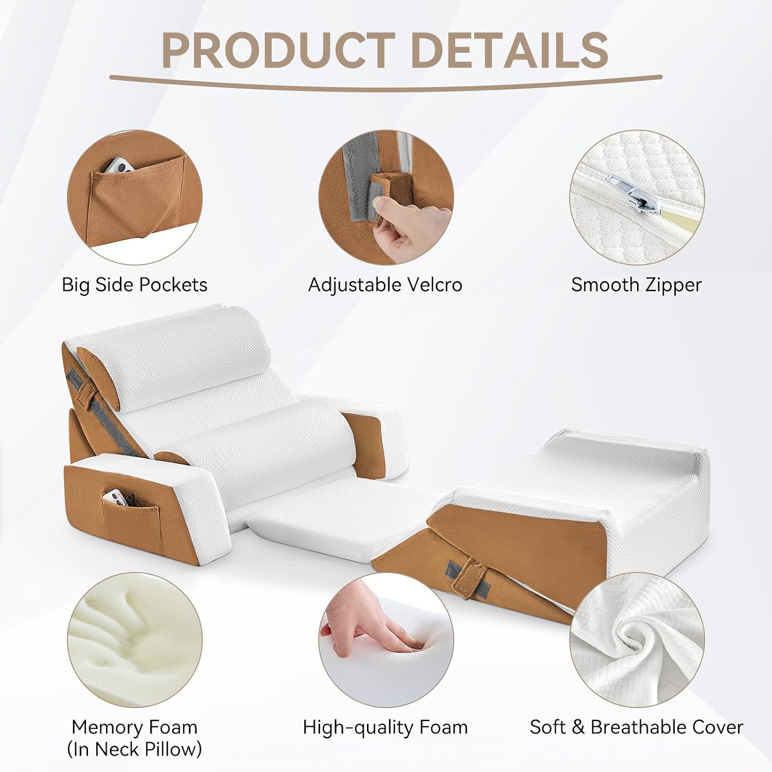 Yojoker 9PCS Orthopedic Bed Wedge Pillow Set for Sleeping, Back and Leg, Post Surgery Foam Pillow for Body, Triangle Adjustable Support Pi…