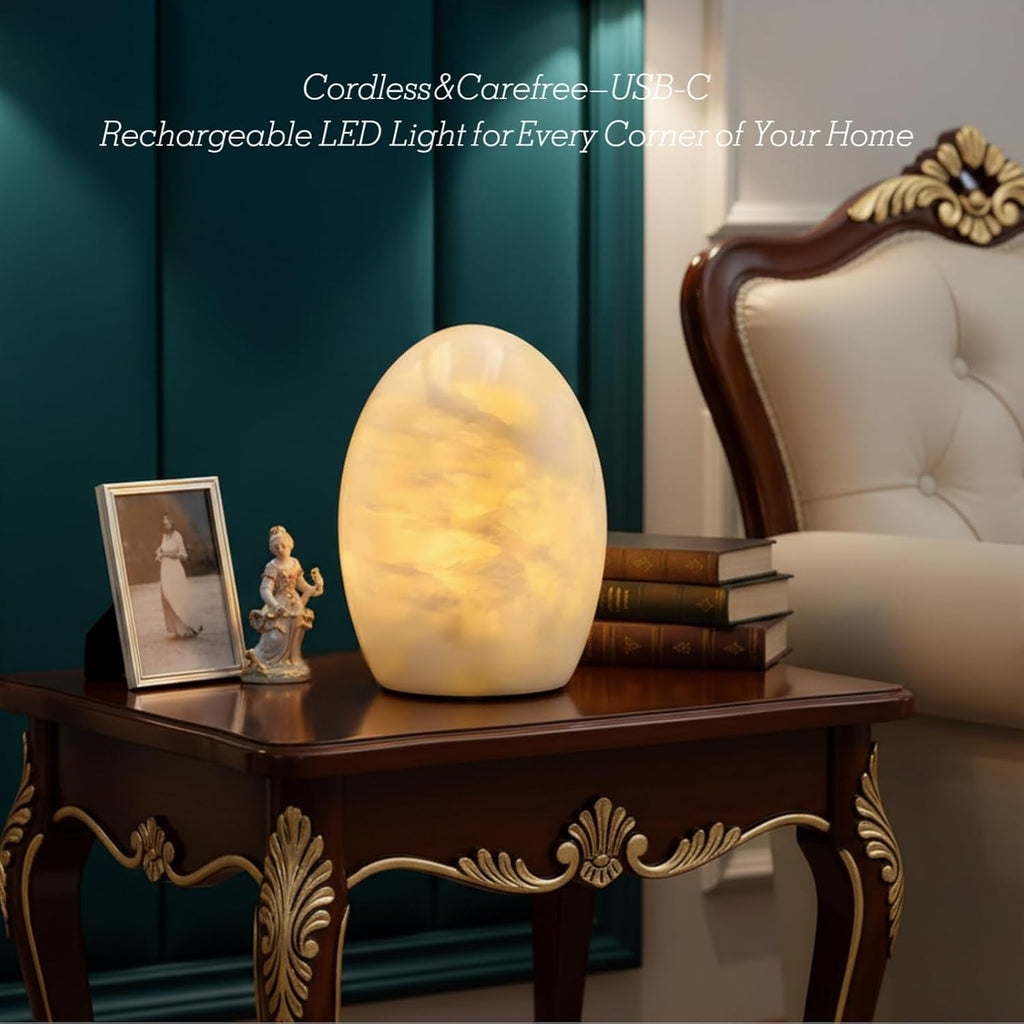 Marble Jade Touch Table Lamp Easter Egg Desk Bedside Cordless Lamps for Living Room Night Stands USB-C 3-Level Brightness, LED Night…