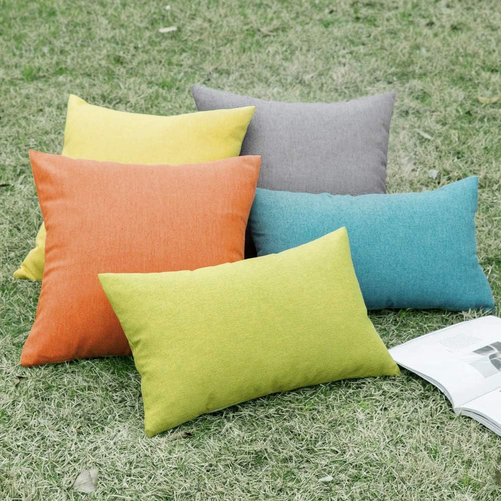 Miulee Pack of 2 Decorative Outdoor Solid Waterproof Throw Pillow Covers Faux Linen Garden Farmhouse Coastal Cushion Cases for Summer Patio…