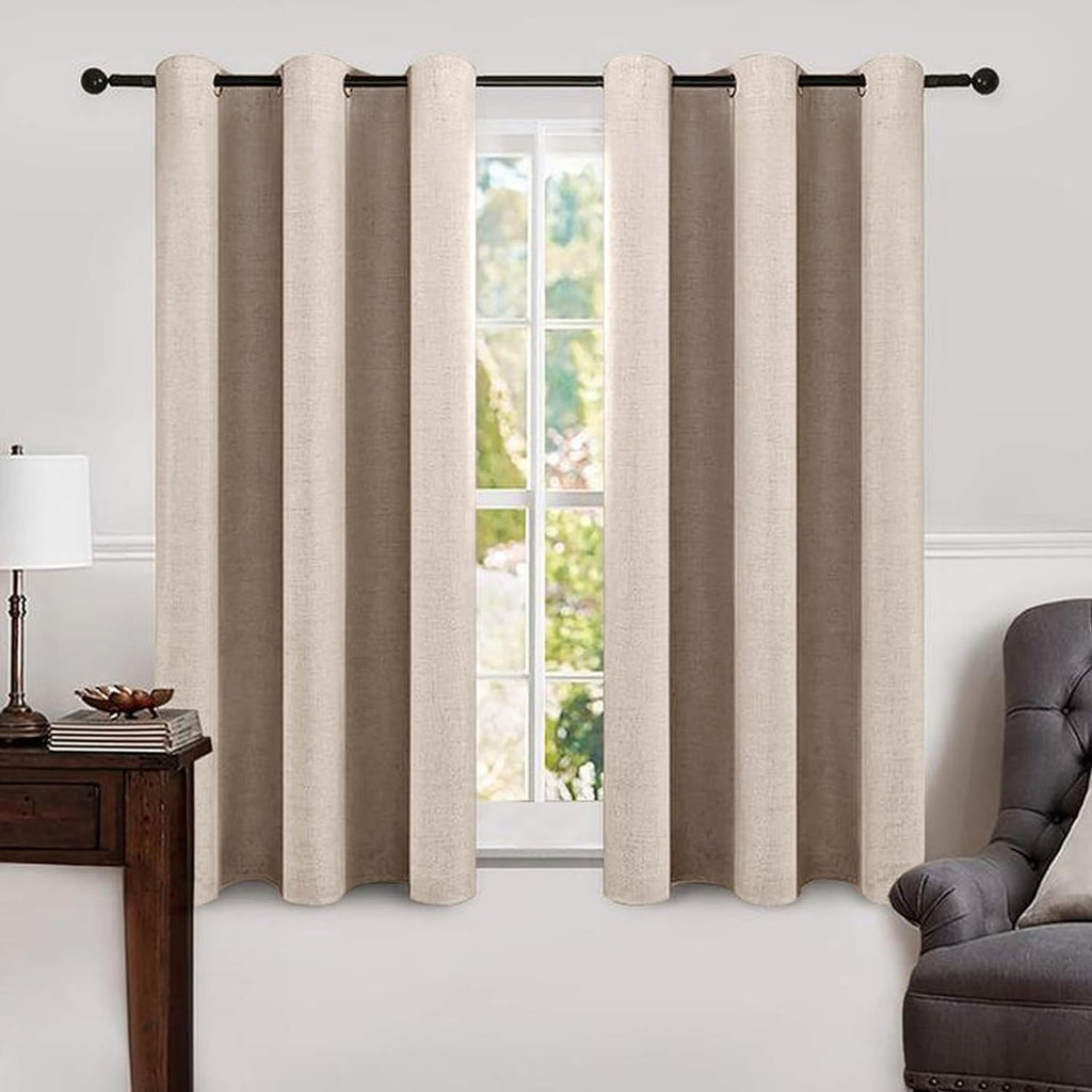 Miulee Linen Texture Curtains Soild 100% Blackout Thermal Insulated Natural Beige Curtains Grommet Room Darkening Drapes for Living Room Be…