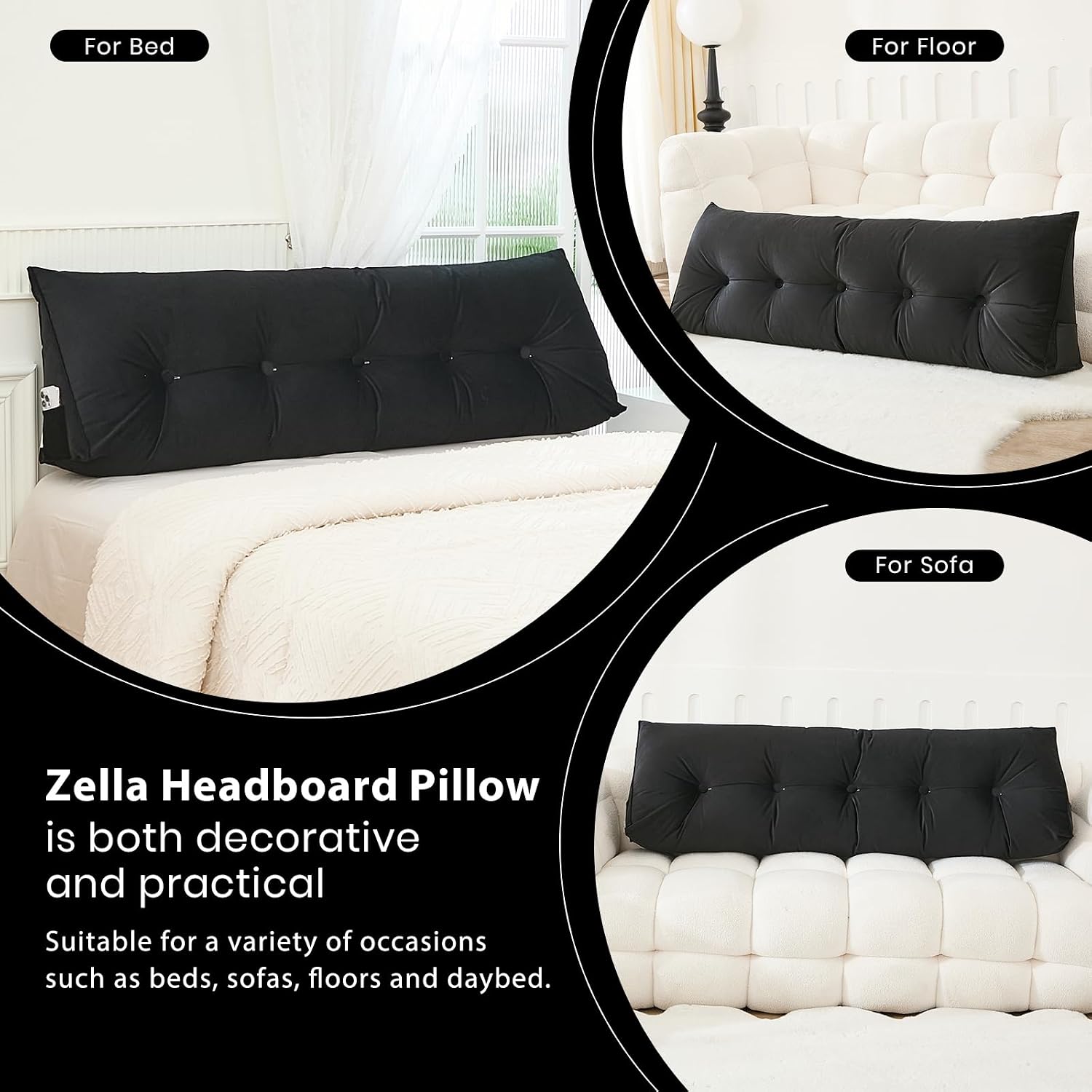Zelladorra Headboard Pillow for Bed, Triangular Wedge Pillow Headboard Soft Support While Reading and Resting, Bed Bolster Cushion…