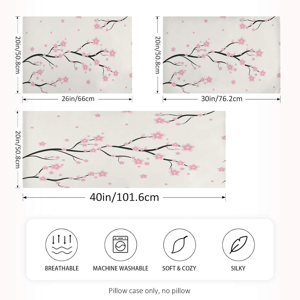 Blueangle Floral Sakura Pattern Satin Pillowcase for Hair and Skin Silk Pillowcase, Queen Size(20x30 inches) - Satin Pillow Covers with…