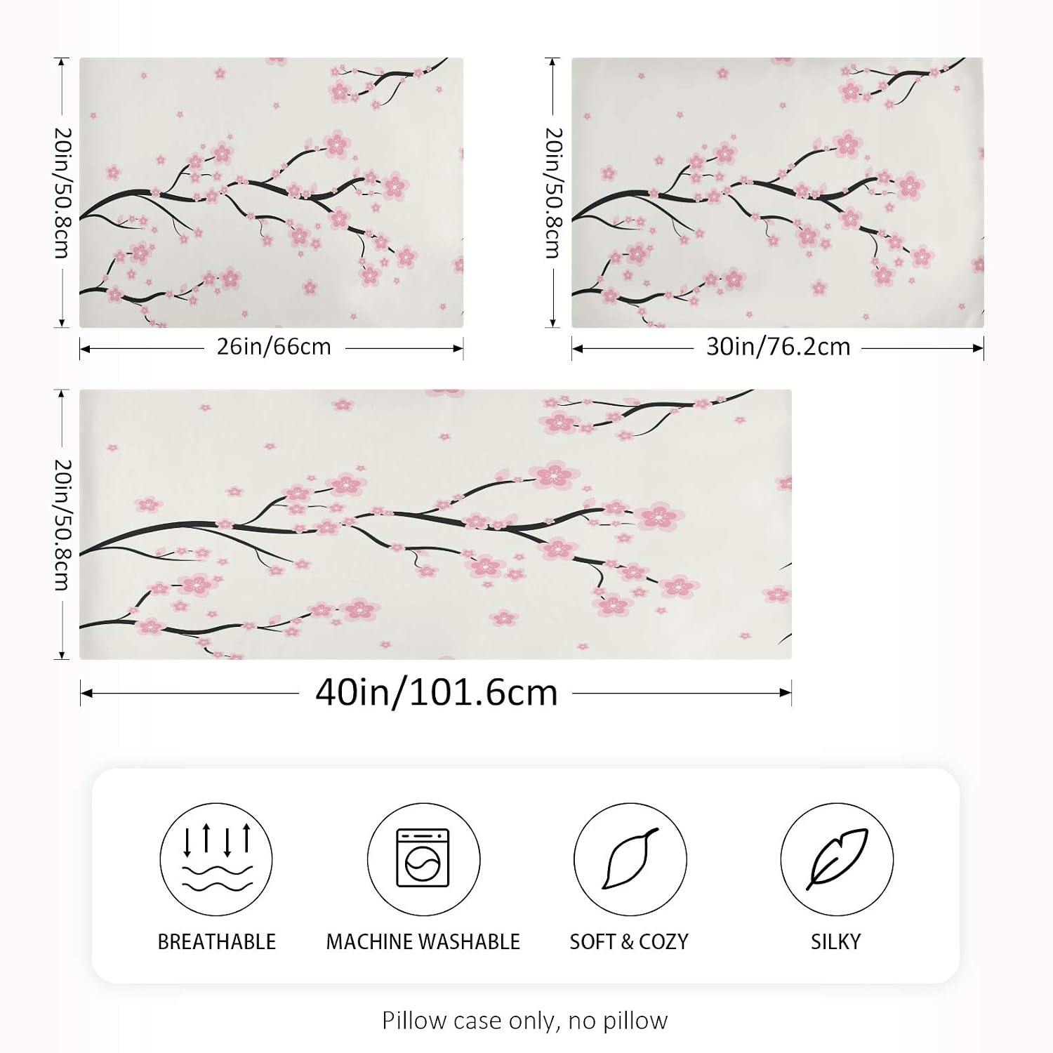 Blueangle Floral Sakura Pattern Satin Pillowcase for Hair and Skin Silk Pillowcase, Queen Size(20x30 inches) - Satin Pillow Covers with…