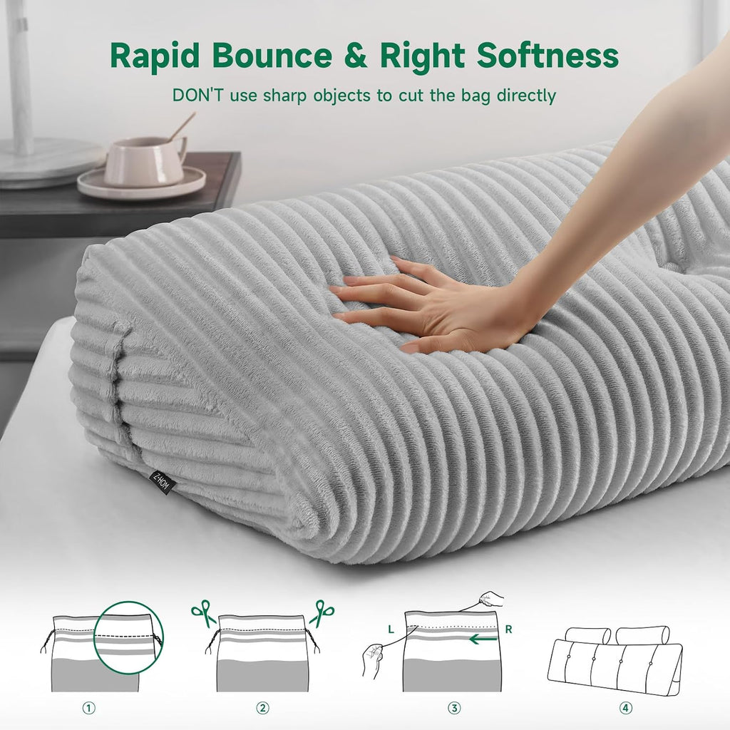 Z-Hom Large Wedge Pillow Headboard, King Triangular Headboard Pillow, Reading Pillow Bed with a Roll Pillow for Bed Sitting Up Sleeping, Ba…
