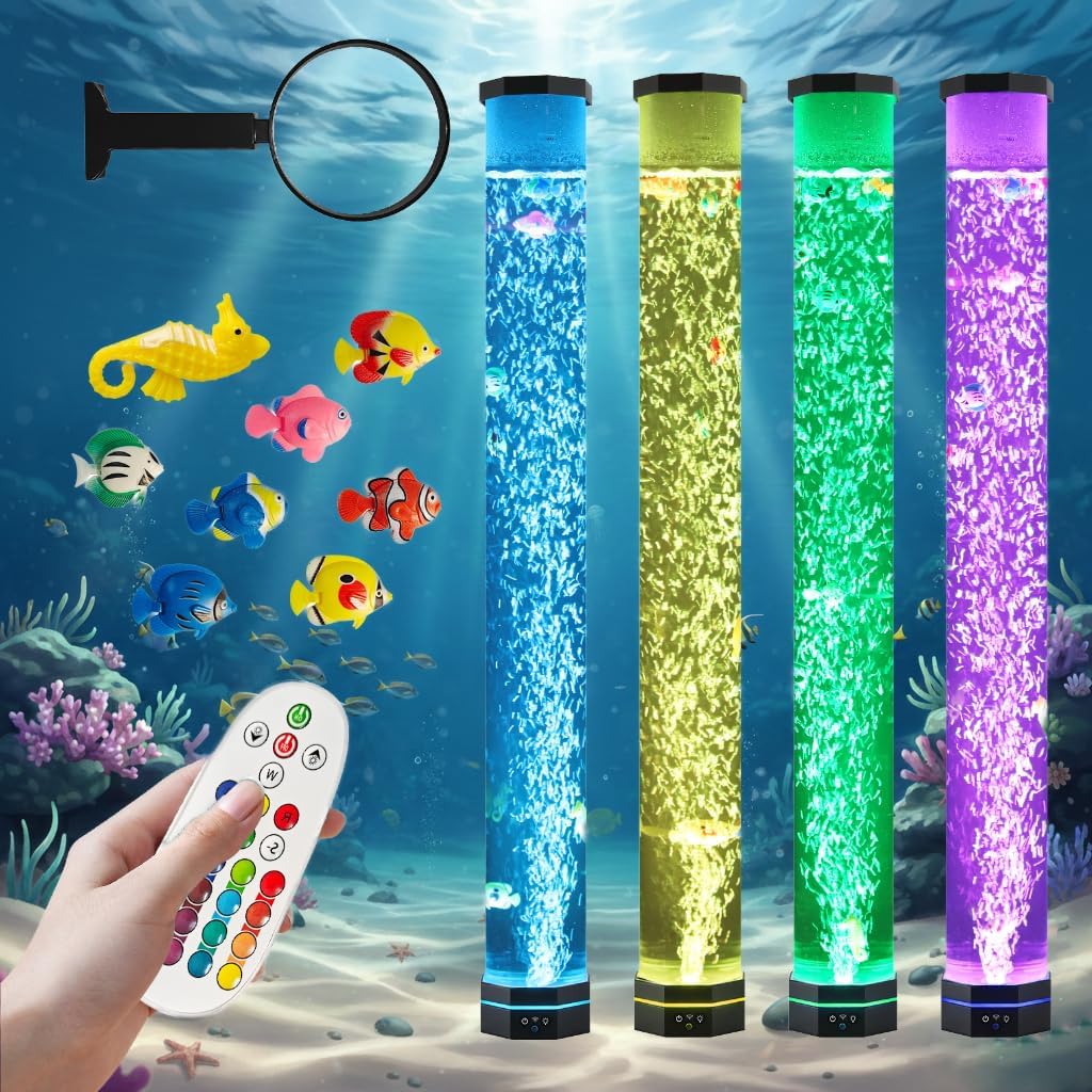 ZorpOrigin Sensory Bubble Fish Lamp 3.6FT, 9 Floating Fish, 16 Color LED & 3-Speed Bubbles, Extra Wide 120mm Tube with Remote Contro…