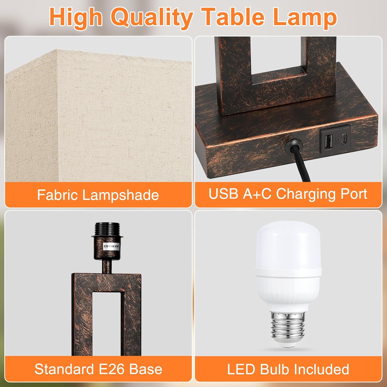 Seealle 22" Tall Living Room Lamps for Night Stands - Touch Bedside Lamp with USB C+A, 3 Way Dimmable Bedroom Lamps for End Tables Set of…