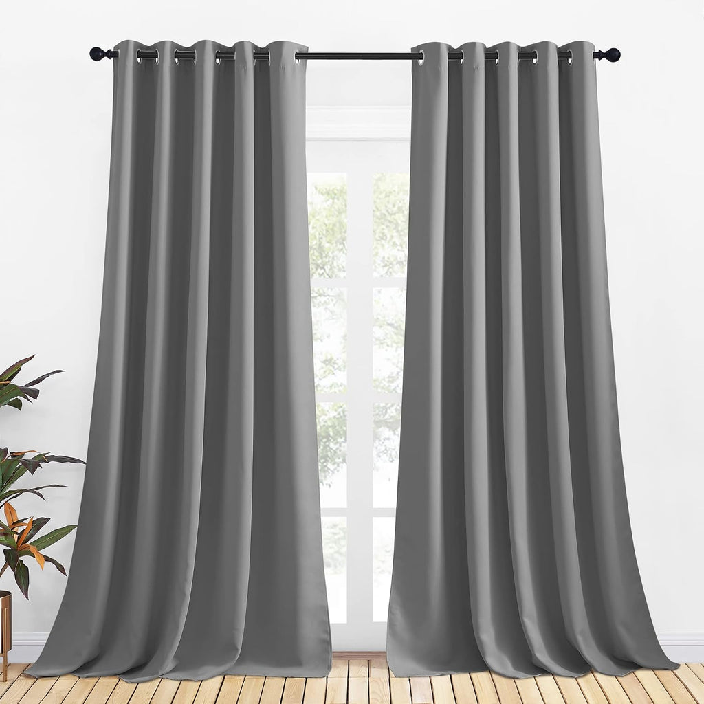NICETOWN Silver Grey Blackout Curtain Panels for Bedroom, Thermal Insulated Grommet Top Blackout Draperies and Drapes for Basement (2…