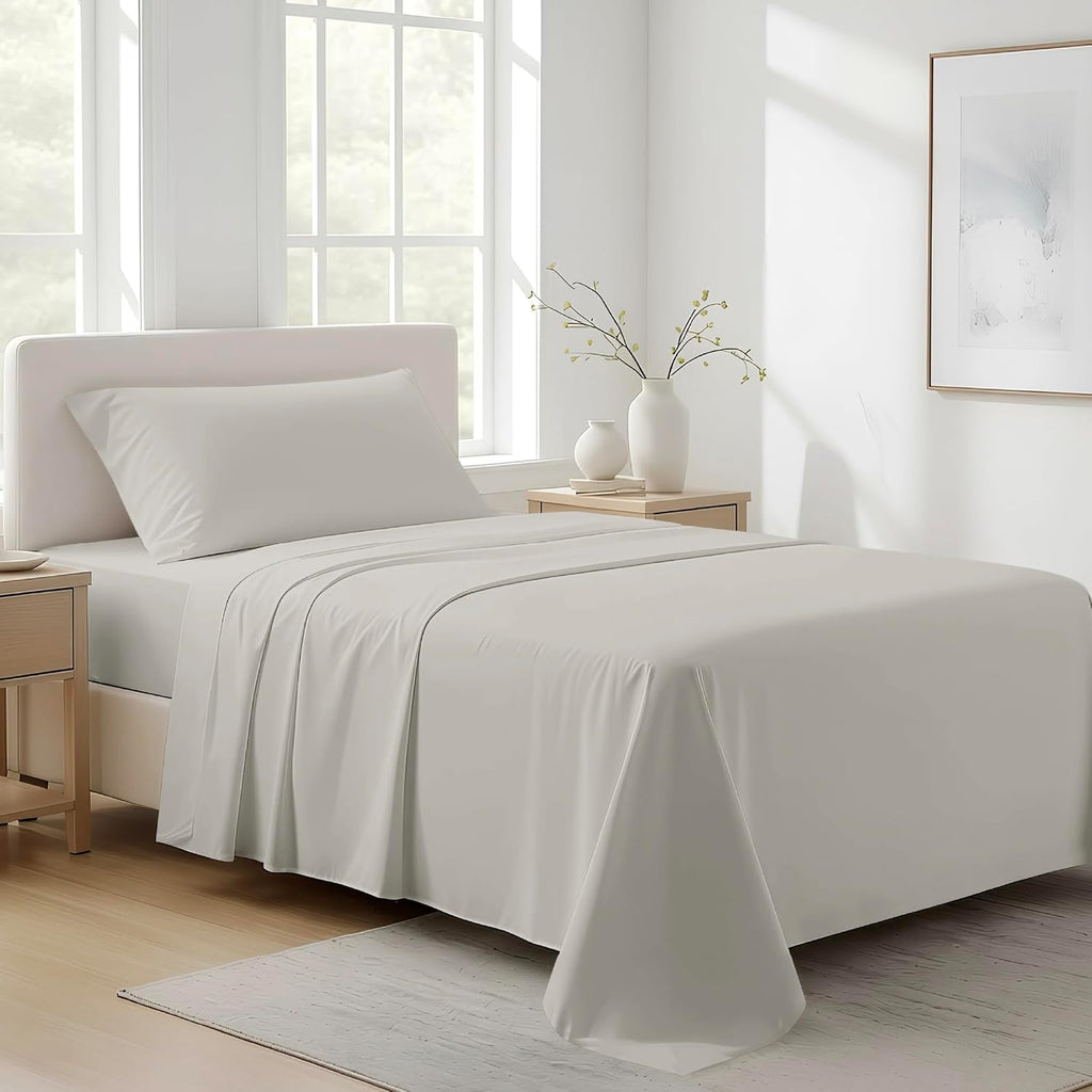 AshtonSheets 100% Organic Cotton Sheets Twin Size - Organic Cotton Twin Size Percale Weave Sheet Set (3 PC, Light Grey), Soft, Cooling, Cri…
