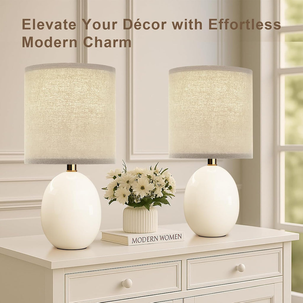 Dawnwake 17.3" Table Lamp Set of 2 for Living Room Bedroom, Bedside Lamps for Night Stands, Desk Nightstand Lamp Dimmable, Modern Linen…