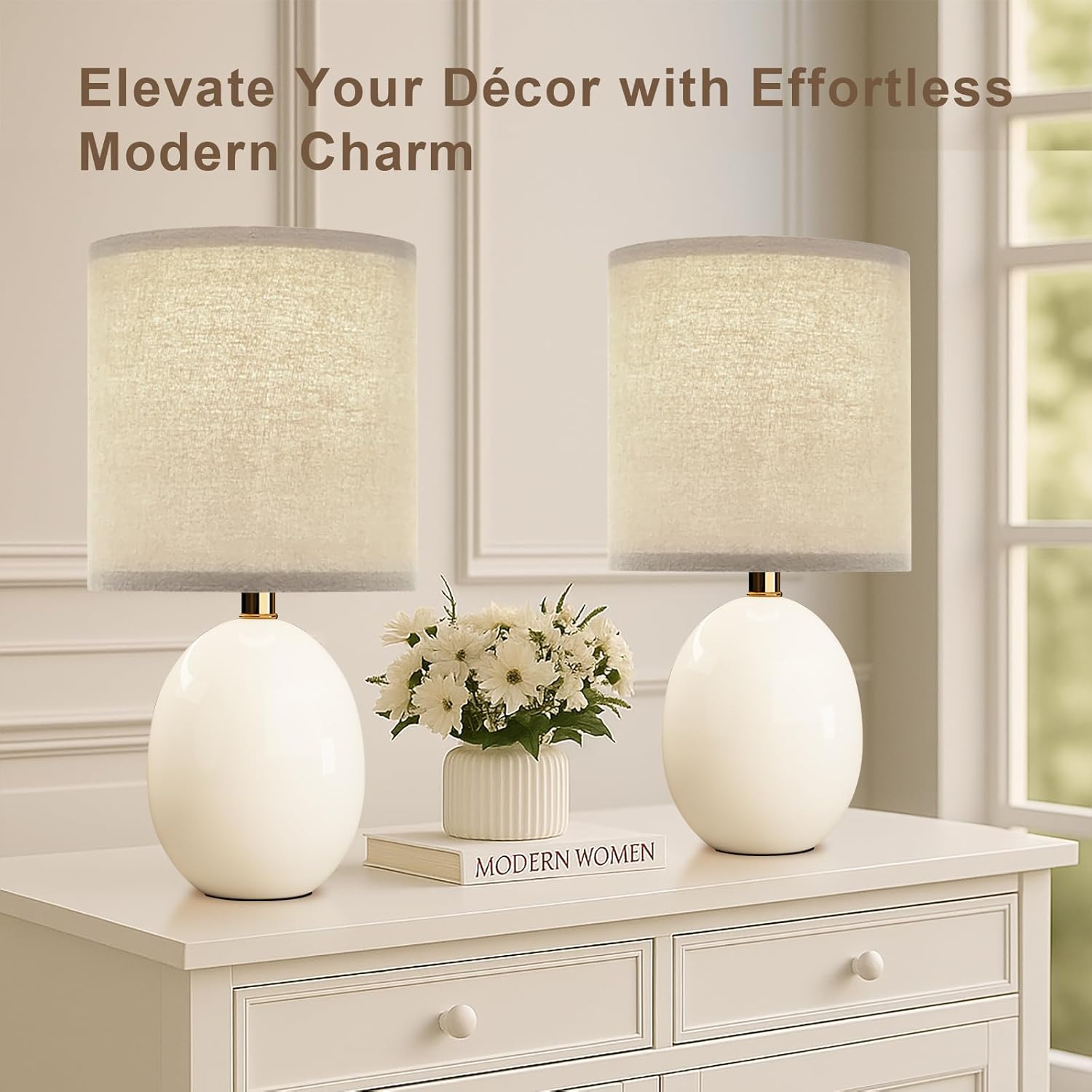 Dawnwake 17.3" Table Lamp Set of 2 for Living Room Bedroom, Bedside Lamps for Night Stands, Desk Nightstand Lamp Dimmable, Modern Linen…