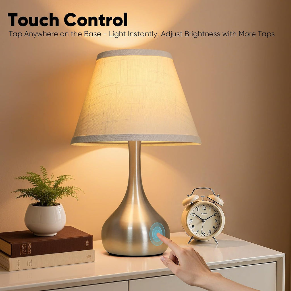 17” Touch Table Lamp for Bedroom Set of 2, 3-Way Dimmable Bedside Lamp for Nightstand, Modern Metal Desk Lamp with Linen Shade for Living…