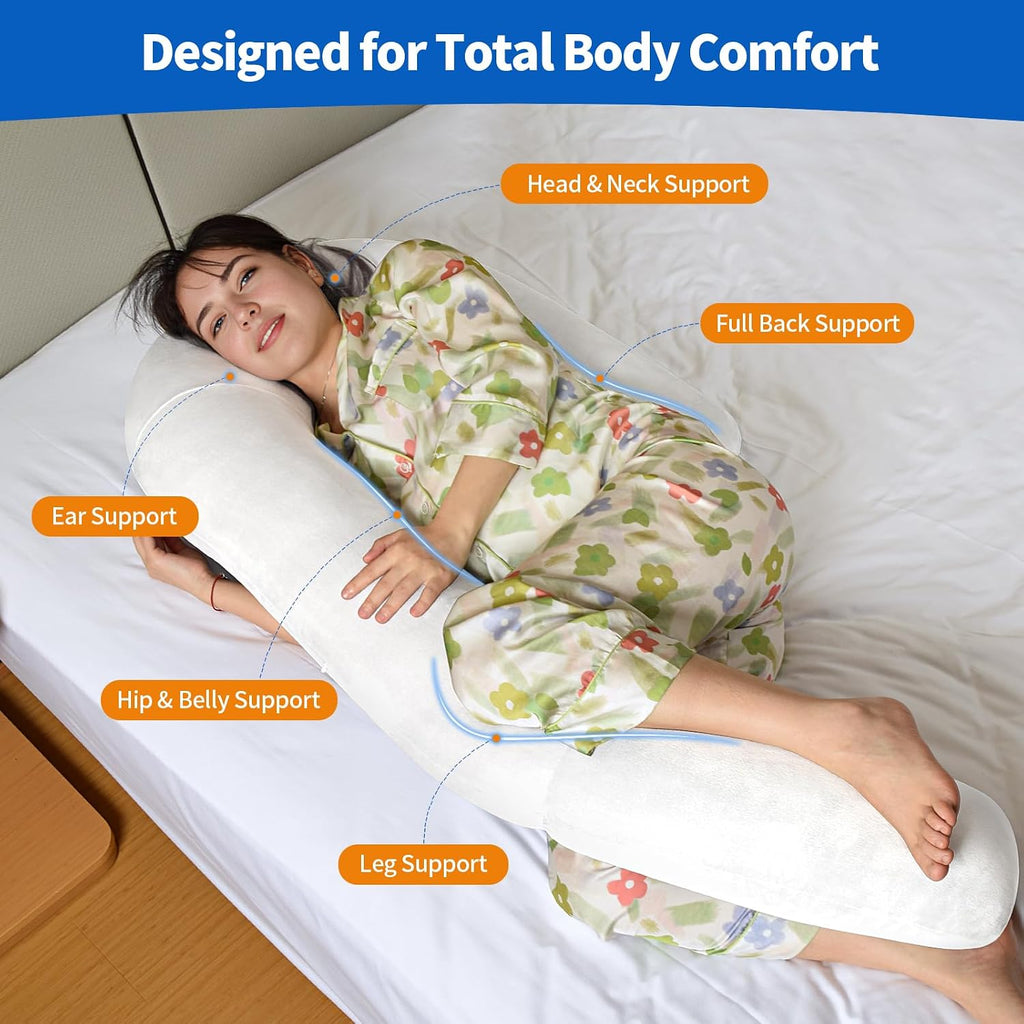 Pozico U-Shaped Full Body Pillow for Side Sleepers – 51-Inch Body Pillow with Ear Piercing Design – Cooling Pregnancy Pillow Orthopedic Sup…