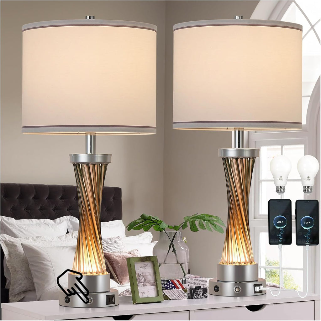 Illuminatingyoumeandhim 3-Way Dimmable Table Lamp Set of 2, Touch Control Lamp with Night Light, Modern Crystal Table Lamps for Bedroom, Livin…