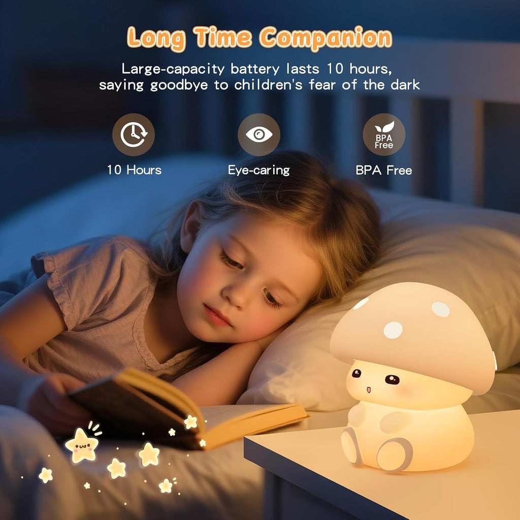 Mushroom Night Light for Kids - Portable LED Nursery Lamp with Tap Control, 7 Color Changing, Dimmable Bedside Light for Baby Room…