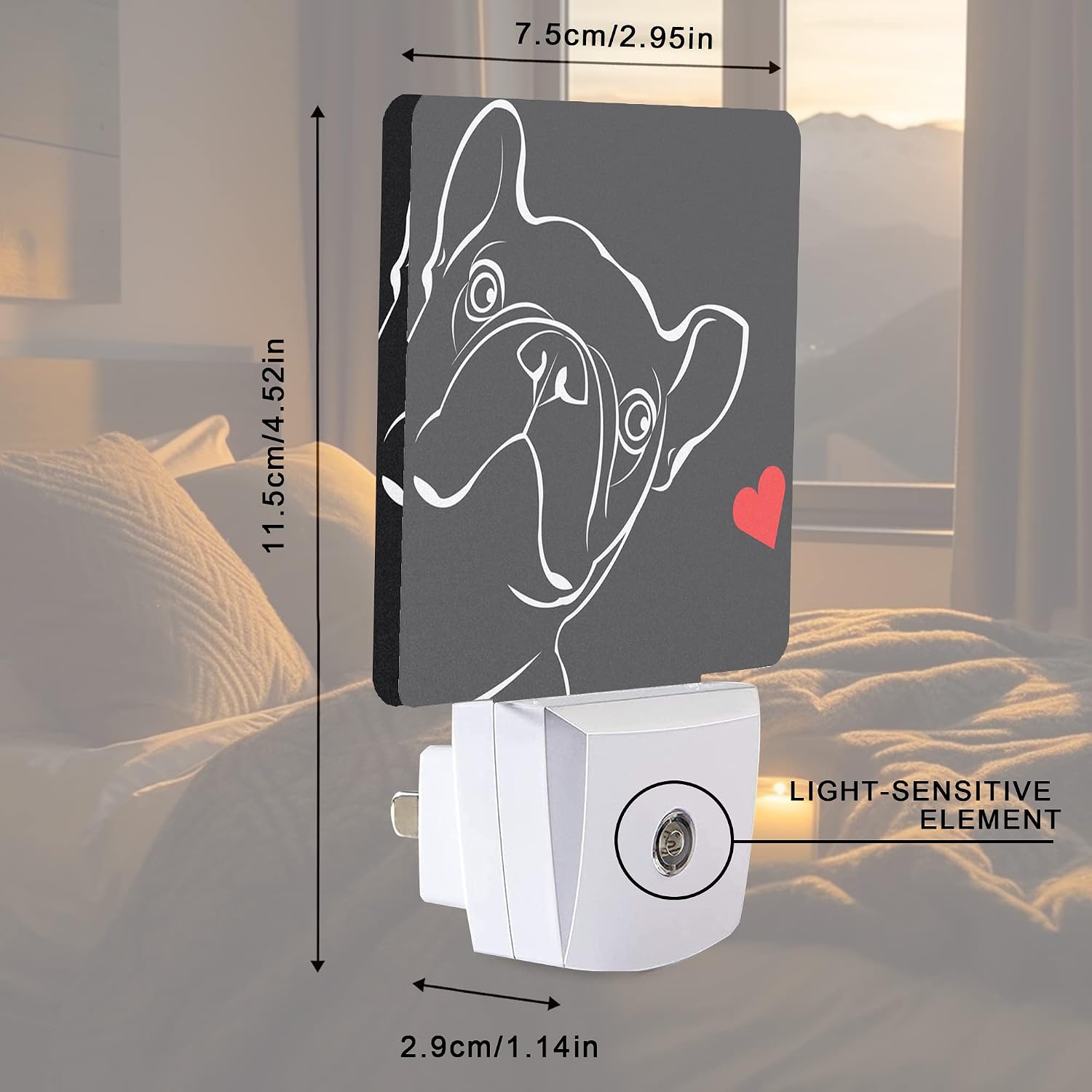 French Bulldog Dog red Heart Night Light Plug-in LED Nightlights Auto Sensor Night Lamp Dusk-to-Dawn Lamp Home Decor for Nursery Children…