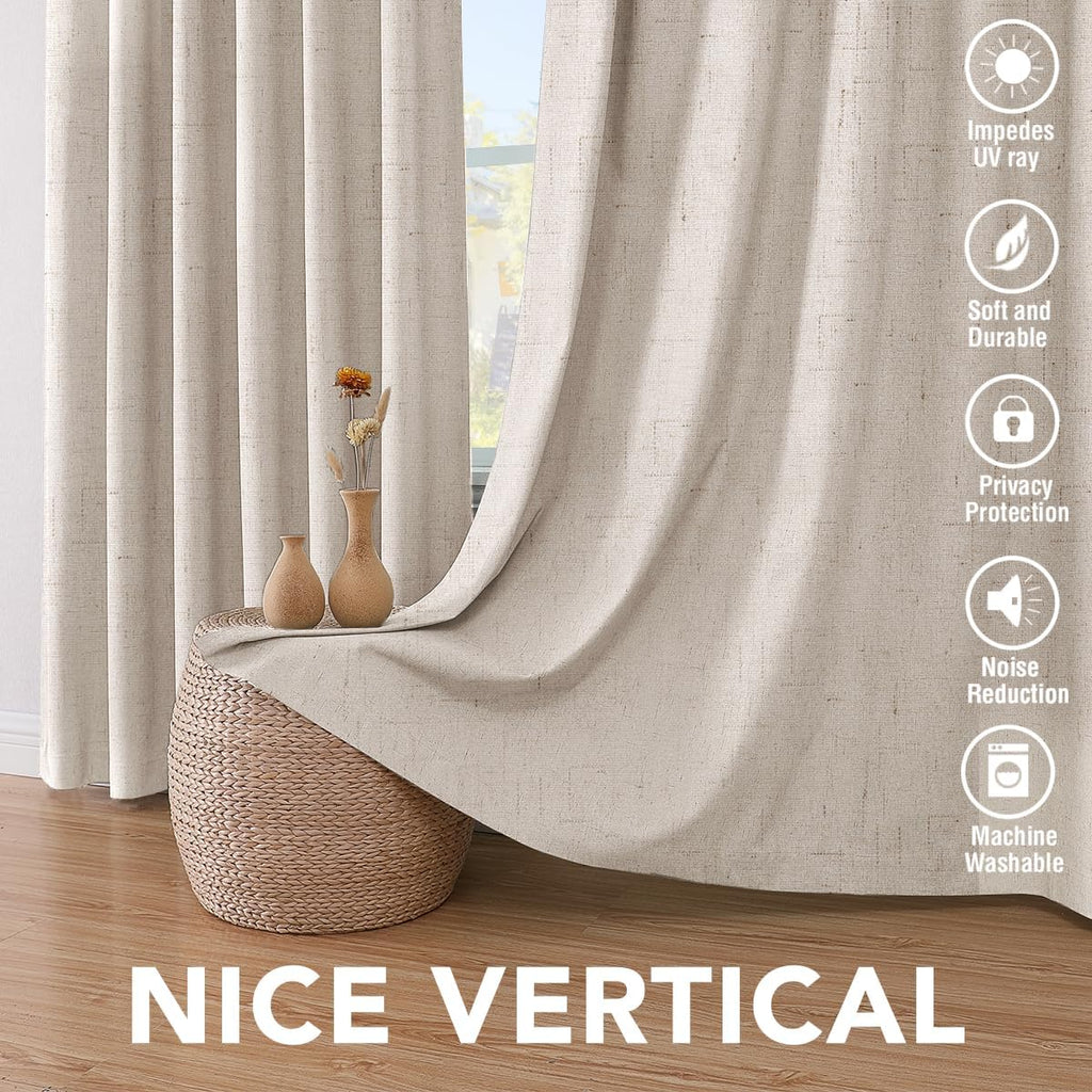H.VERSAILTEX Primitive Linen Curtains 100% Blackout Curtain Drapes Burlap Curtains with White Thermal Insulated Liner, Grommet Top Drapes…