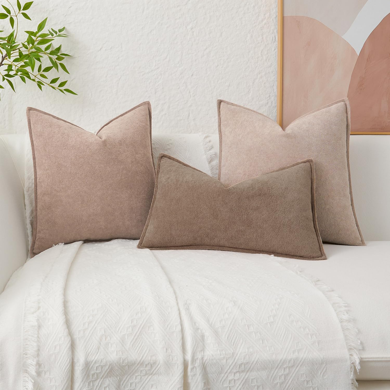 KevinTextile Kevin Textile Waterproof Decorative Pillow Covers Khaki 20x20 Inch Pack of 2 Soft Boucle Textured Throw Pillowcases Elegant Ac…