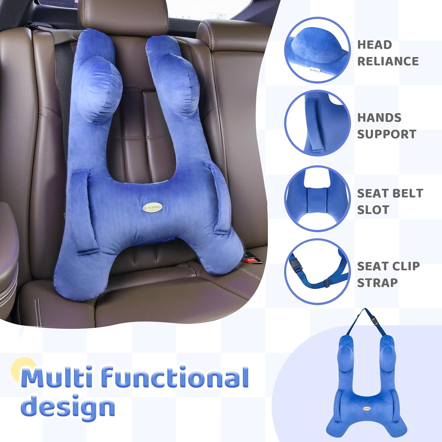 FLORICH Kids Travel Pillow, Car Sleeping Travel Pillow for Kids, Washable H-Shaped Pillow for Adults and Children to Support Head and…