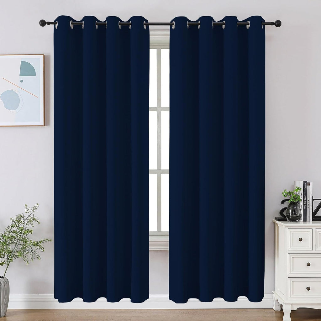 Cucraf Navy Blue Blackout Curtains 72 inch Length 2 Panels Set, Room Darkening Drapes for Living Room Bedroom, Thermal Insulated Light Bloc…