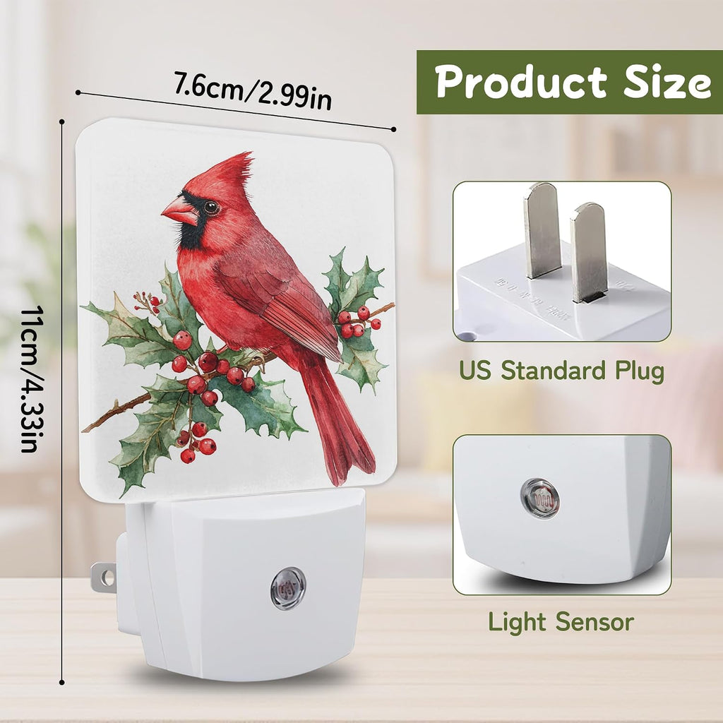 Red Cardinal Night Light, Night Lights Plug into Wall with Dusk to Dawn Sensor for Bedroom Bathroom Hallway Kitchen, Decorative Gift for…