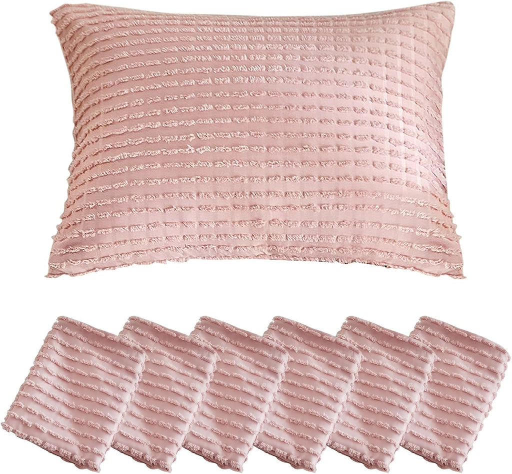 Warmdern Pink Pillow Covers King Pillow Cases Soft Microfiber Pillow Cases Set of 6 Boho Textured Pillowcase with Envelope Closure(Pink, Ki…