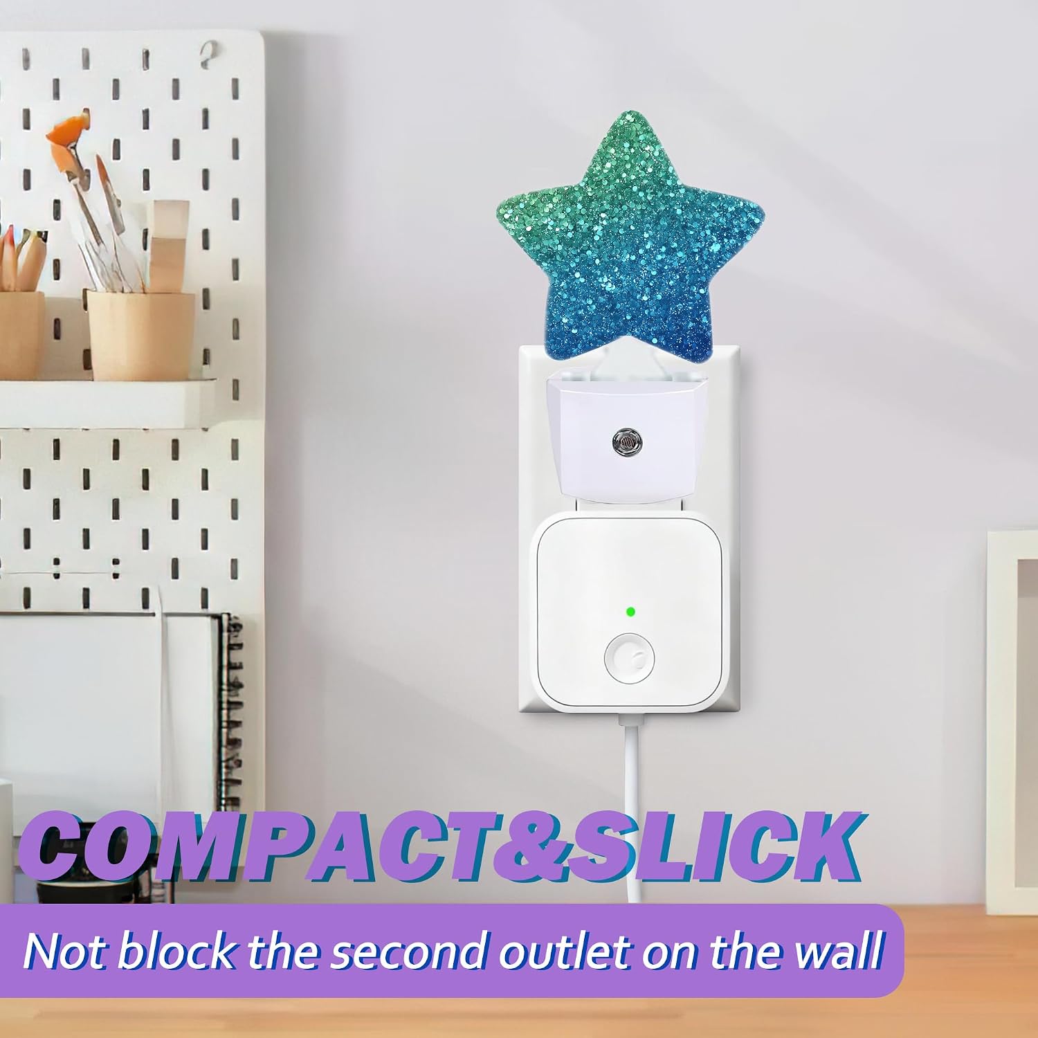 Green Blue Glitter Night Lights Plug Into Wall, Shiny Dusk to Dawn Light Sensor Night Light for Kids, Energy Efficient Sleep Friendly Lamp…