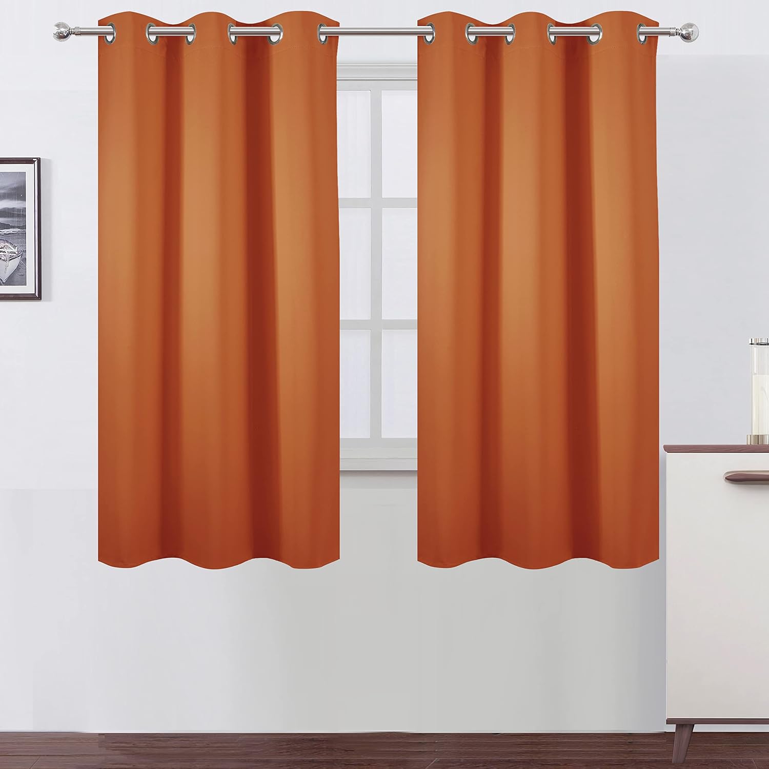Lemomo Orange Blackout Curtains 38 x 63 Inch Length/Set of 2 Curtain Panels/Thermal Insulated Room Darkening Blackout Curtains for Bedroom…