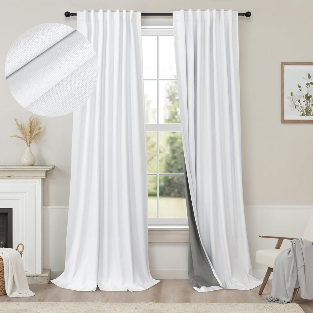 Pitalk Custom Made Curtains 104 Inches Long 2 Panels Set 100 Percent Blackout Curtain Linen Textured Traverse Light Blocking Drapes for 103…