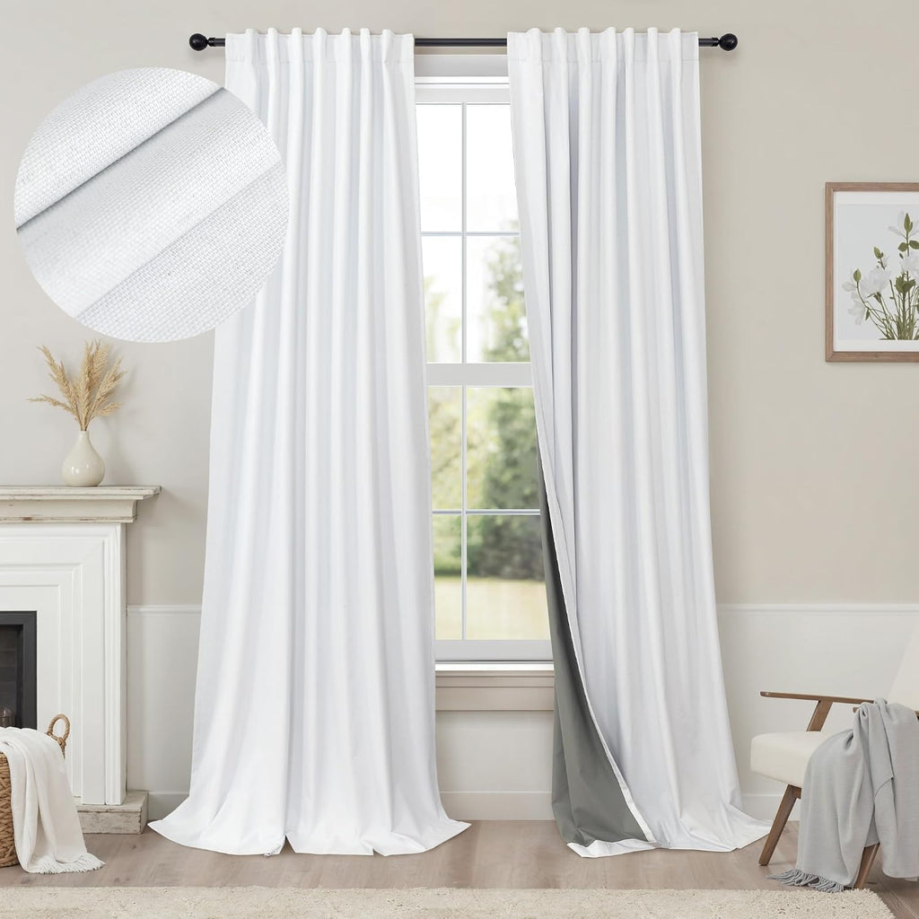 Pitalk Blackout Curtains 108 Inch Long 2 Panels Burg Sound Curtains Noise Reducing Heavy Drapes 108 Inches Length Faux Linen Farmhouse Floo…
