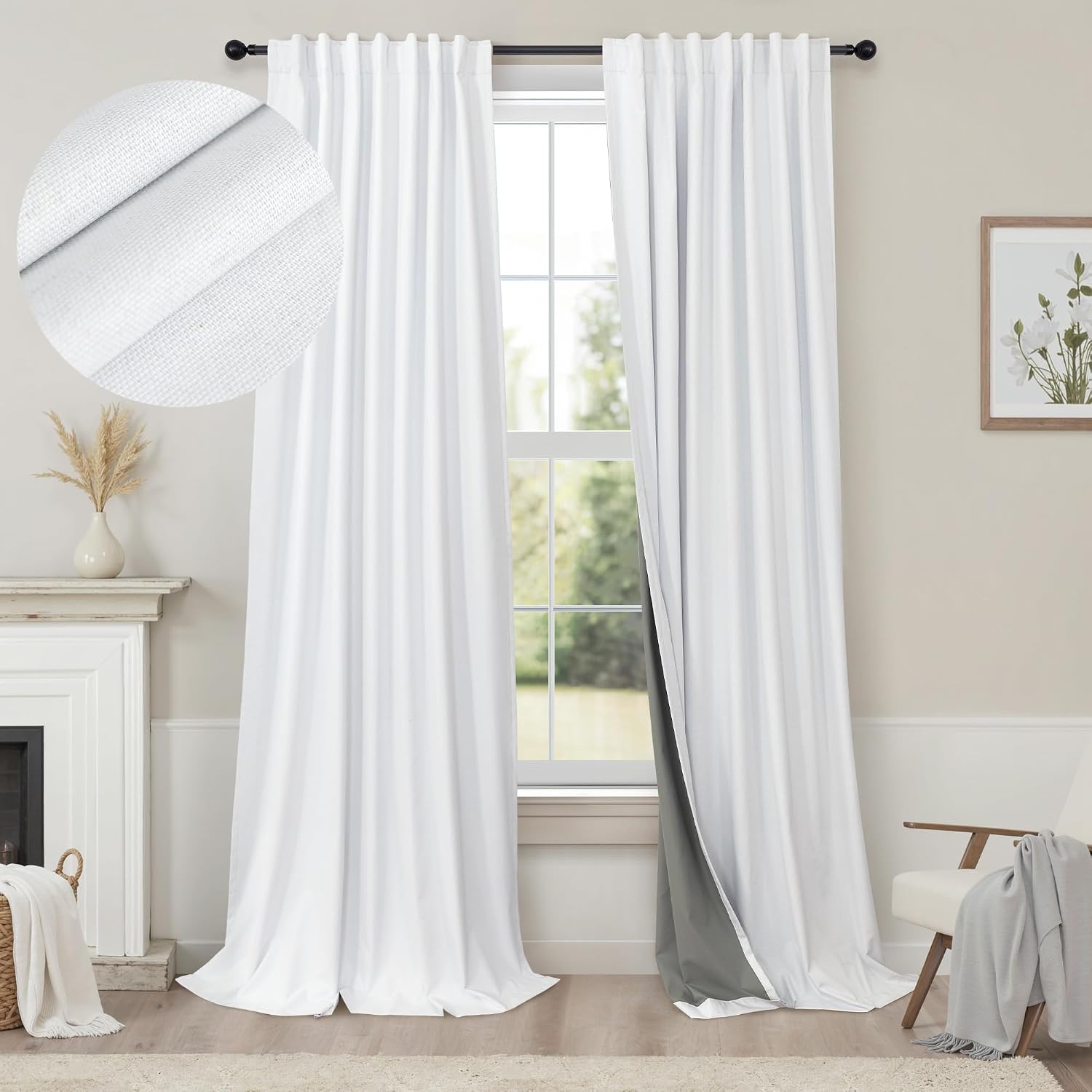 Pitalk Blackout Curtains 108 Inch Long 2 Panels Burg Sound Curtains Noise Reducing Heavy Drapes 108 Inches Length Faux Linen Farmhouse Floo…