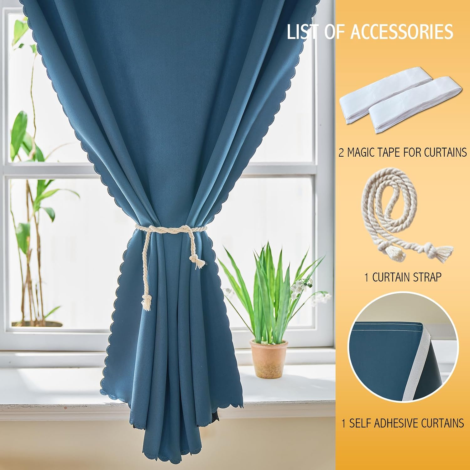 Jilron Magic Tape Stick on Portable Curtains for Windows, Bedroom Blackout Curtains for - Thermal Lnsulated No Drill Curtains Room Darkening…