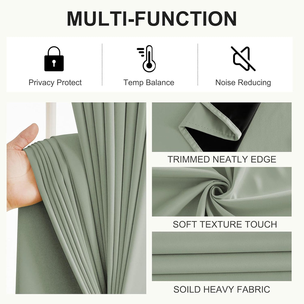 NICETOWN Sage Green Curtains 52 x 84 inches Long, 100% Blackout Curtains Set of 2 Panels Thermal Insulated Privacy Window Curtains for…