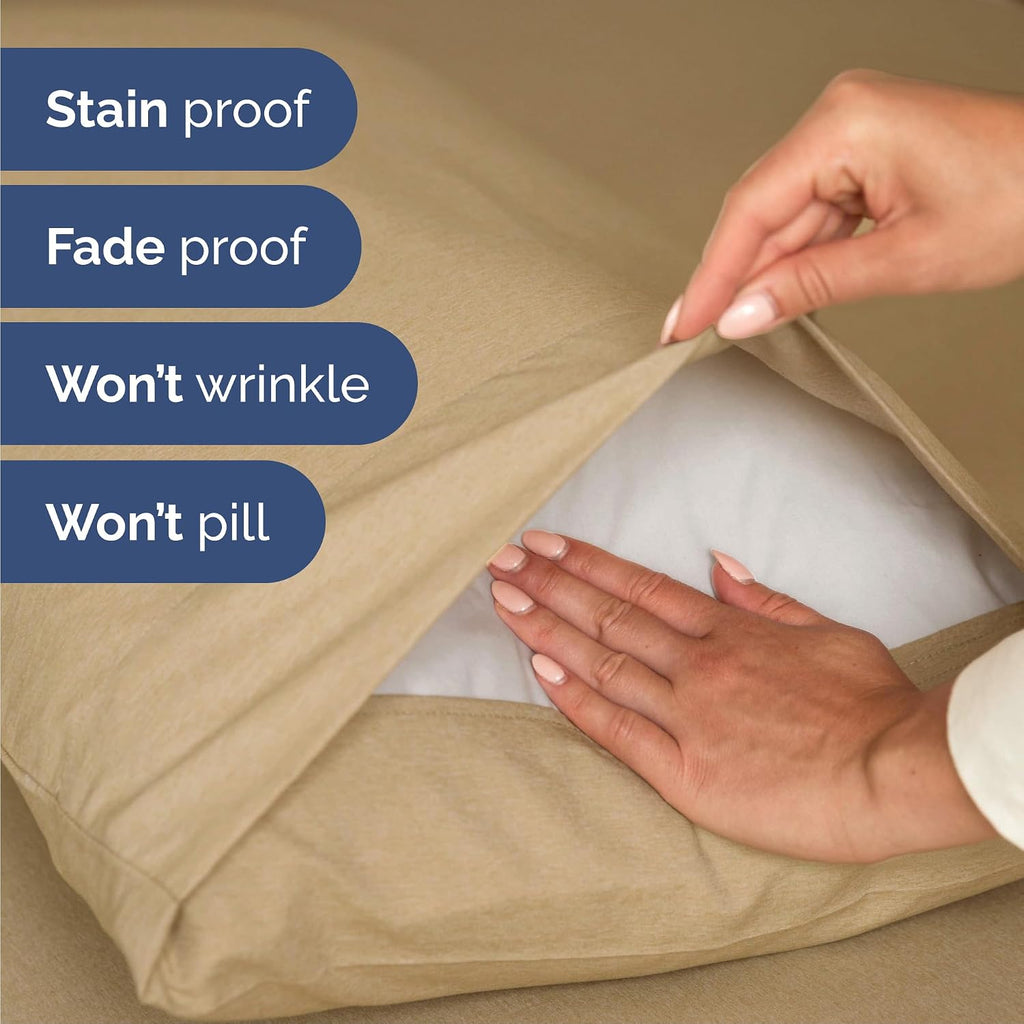 Queen Size 4 Piece Hotel Luxury Bed Sheet Set - Breathable, Cooling, Deep Pocket, Easy-Fit, Soft & Wrinkle Free - Heathered Tan