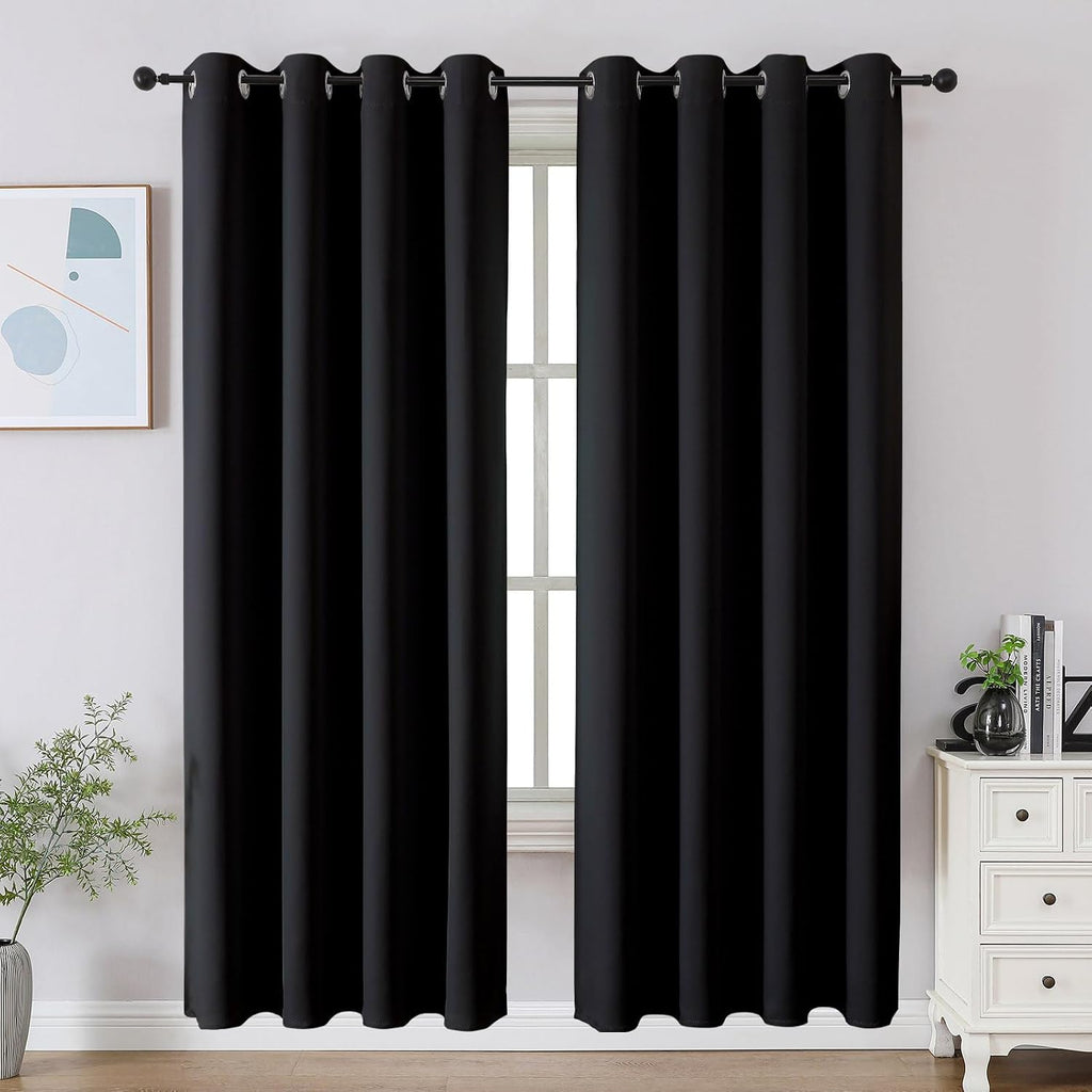 CUCRAF Black Blackout Curtains 72 inch Length 2 Panels Set, Room Darkening Drapes for Living Room Bedroom, Thermal Insulated Light…