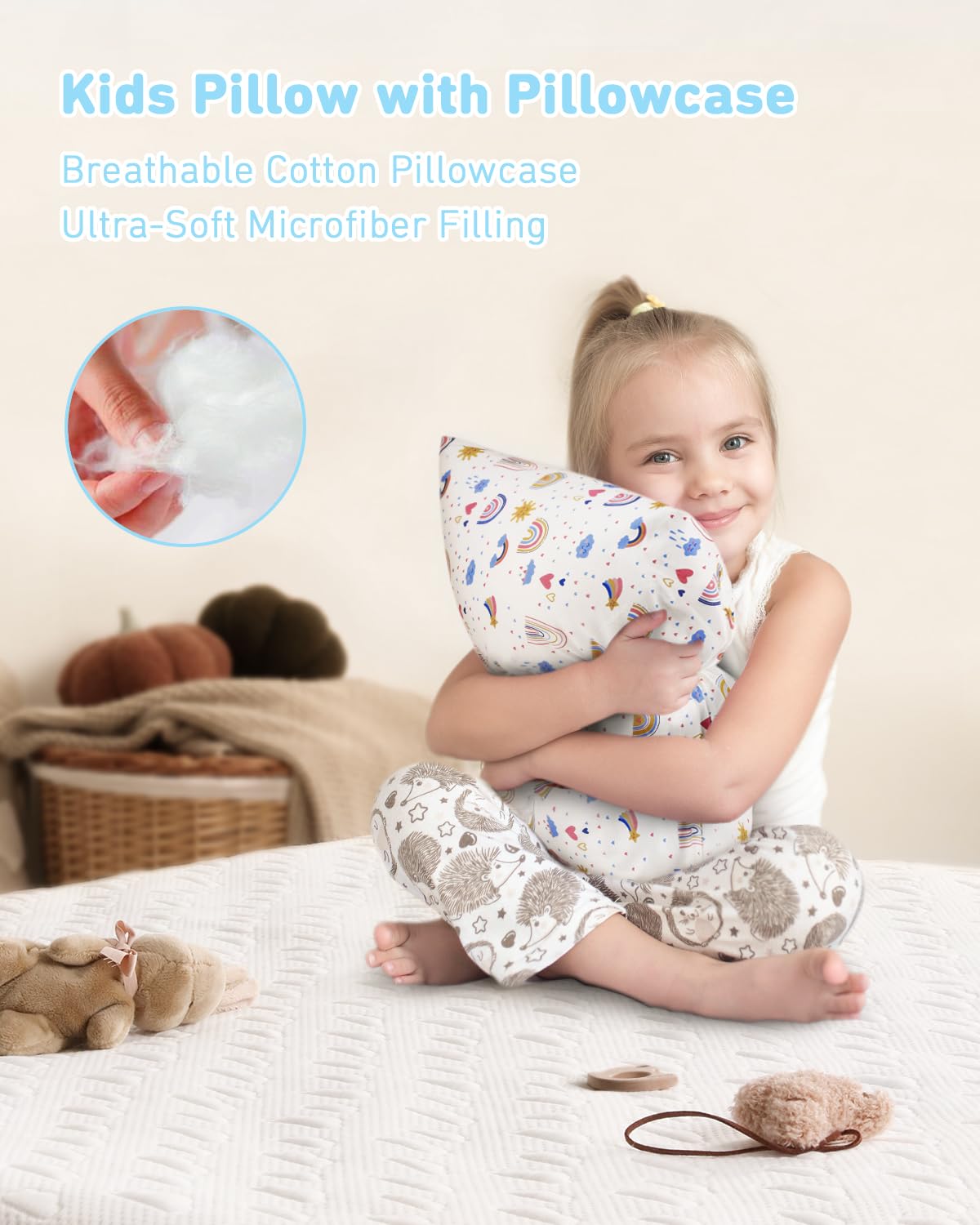 Babebay Toddler Pillow,13X18 Soft Toddler Pillows for Sleeping, Machine Washable Kids Pillow with Cotton Pillowcase, Perfect for Travel…