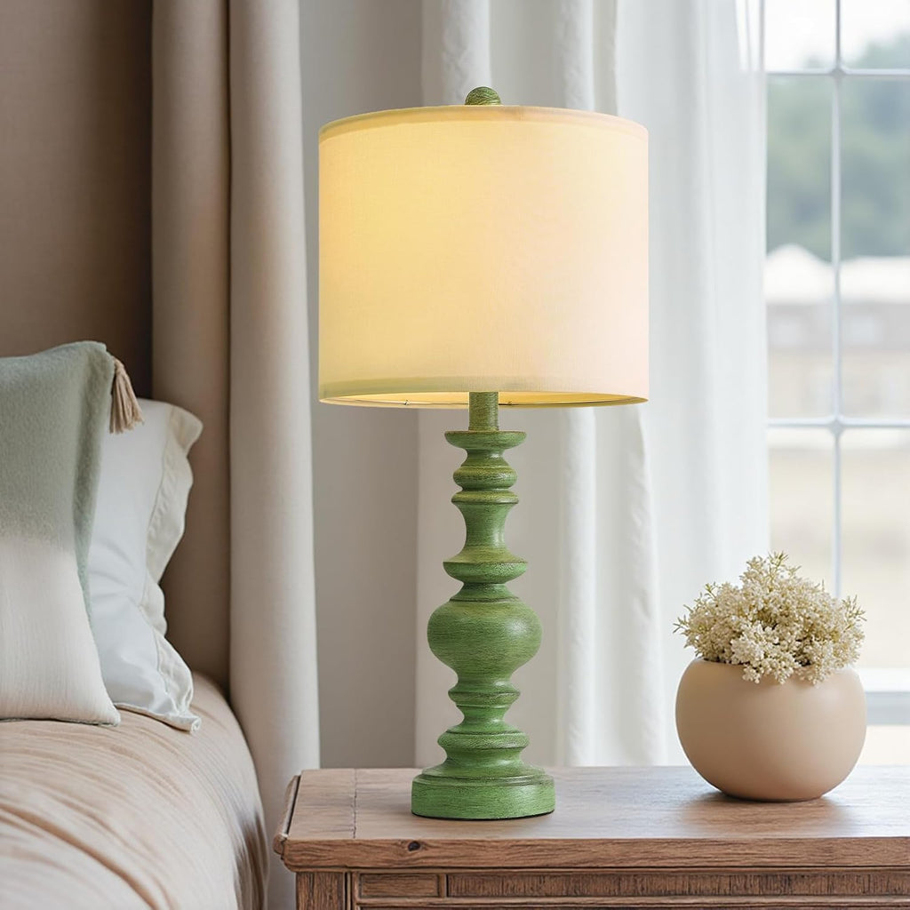 BOBOMOMO 24" Farmhouse Table Lamps Set of 2 – Sage Green Bedside Lamps with Linen Shades, Medium Traditional Lamps for Living Room…
